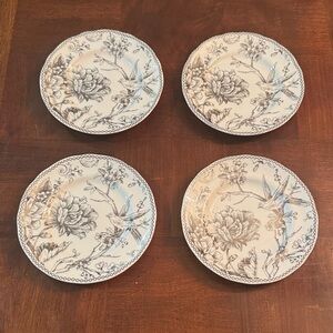 222 Fifth Silver Platinum Floral Birds Set of 4 Appetizer Plates Dinnerware